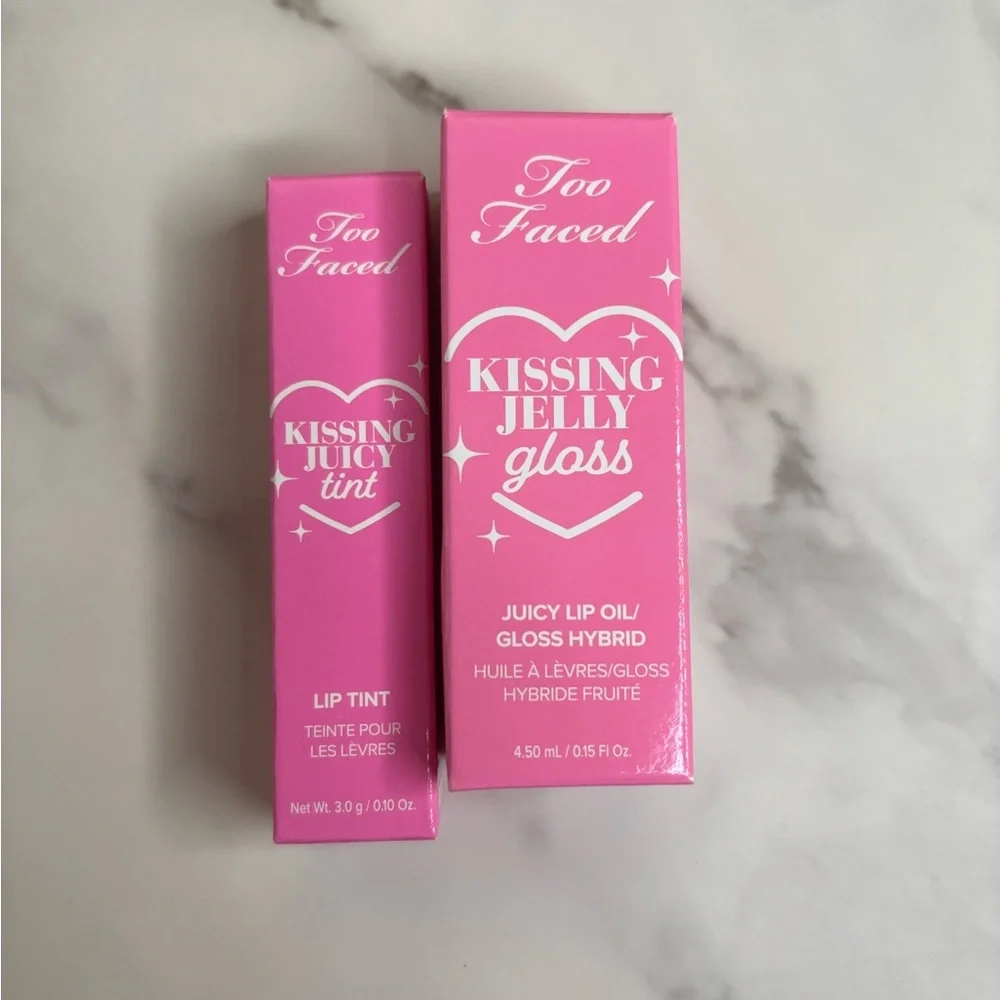 Too Faced BUNDLE Kissing Jelly Gloss Juicy Lip Oil & Juicy Tint in Bubblegum